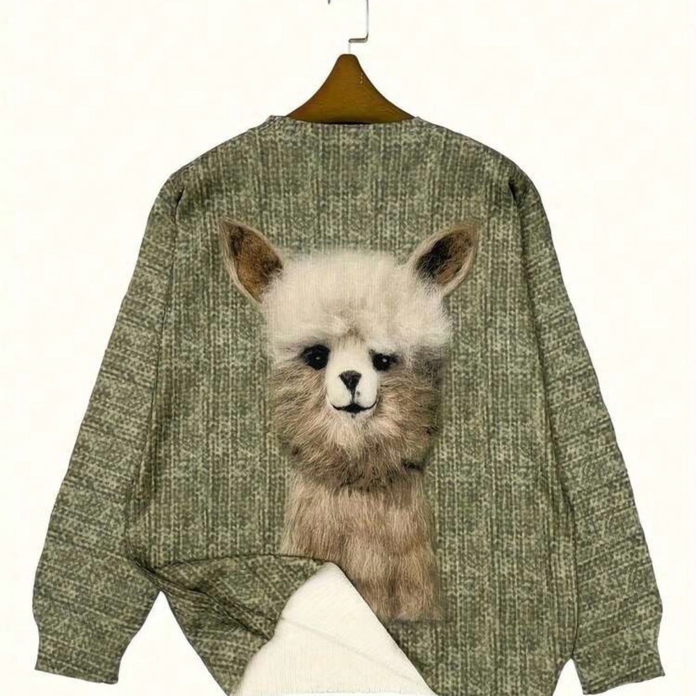 Alpaca sweater llama top shirt sweatshirt crew knit printed graphic wool S Farm - Picture 3 of 11